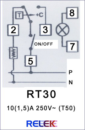 Kopplingsschema för RT30, rumstermostat av gasmembrantyp