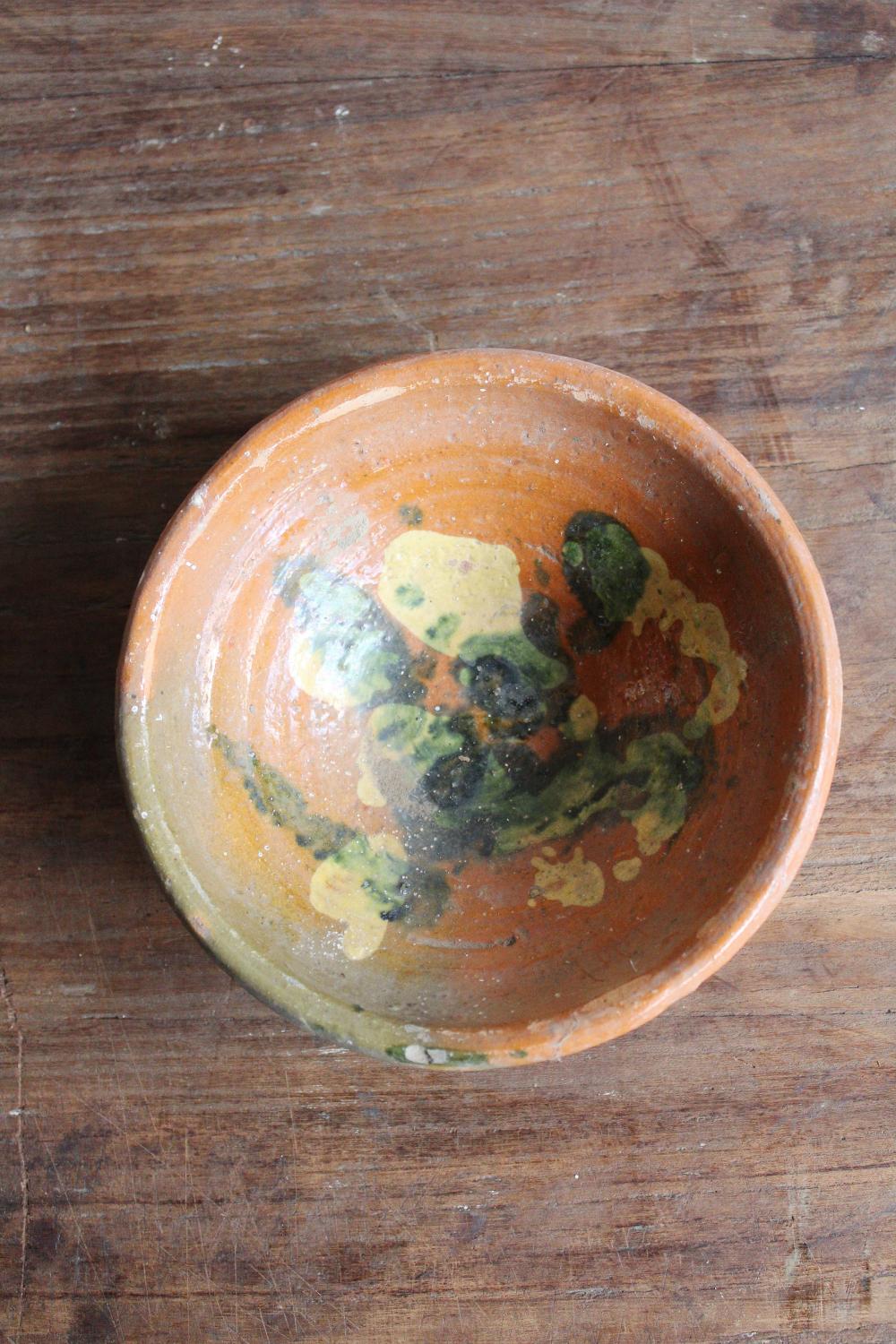 Vintage ceramic bowl terracotta/green small