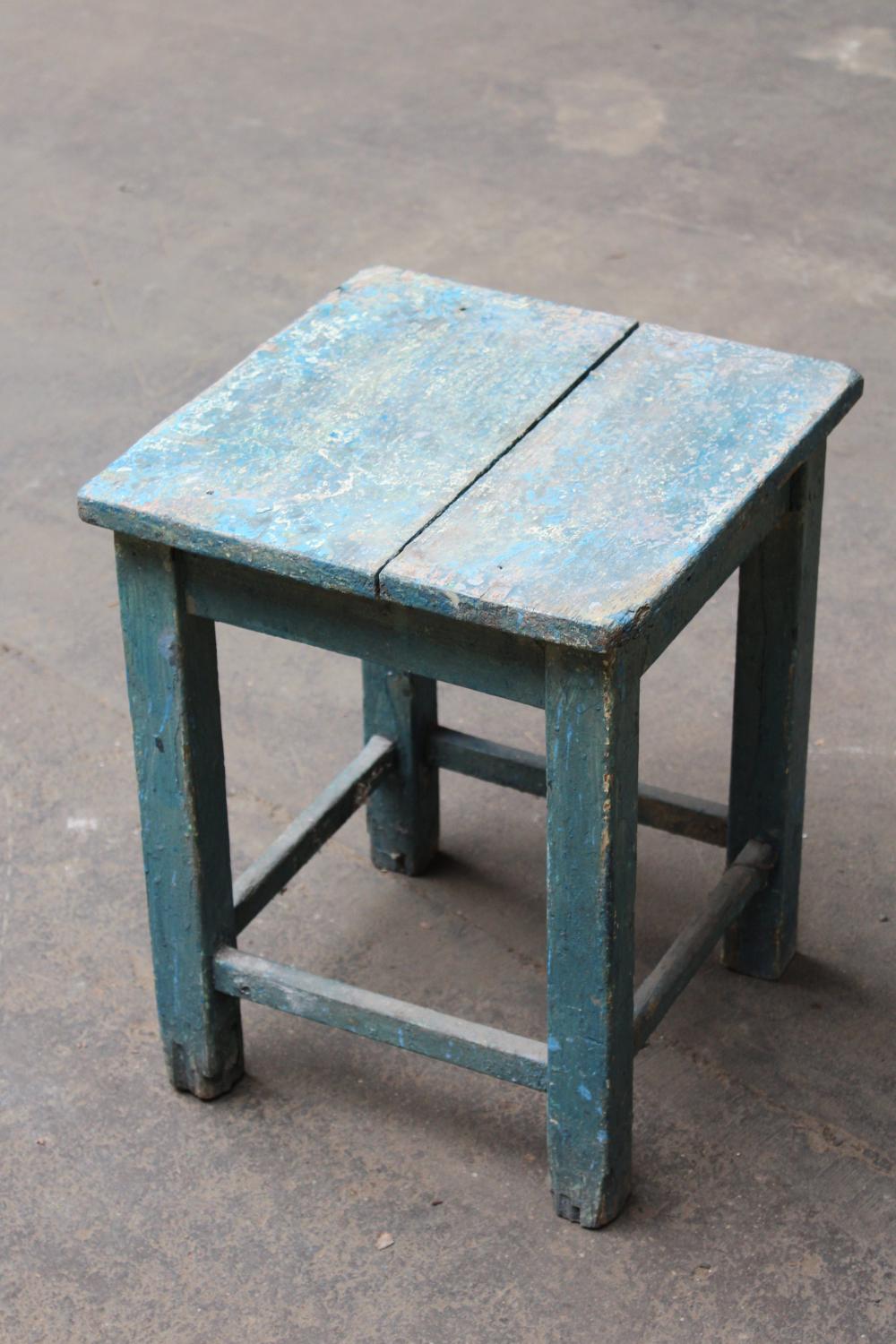 Vintage wooden stool blue