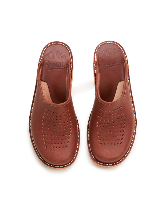 Brown Slippers Gunilla Vegetable Tanned Leather Perforated