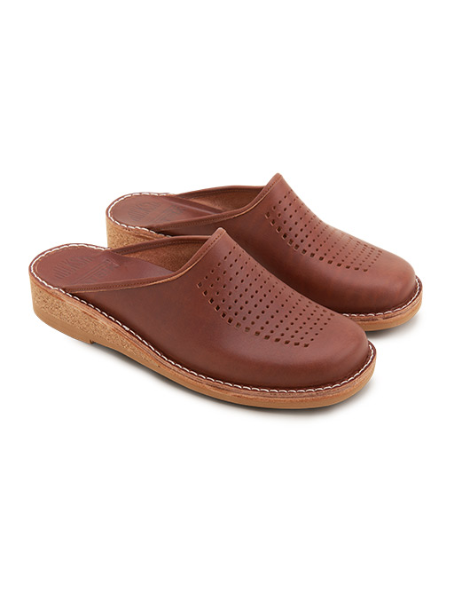Brown Slippers Patrik Vegetable Tanned Leather Perforated
