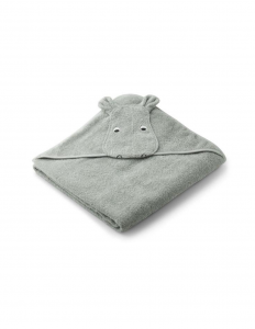 Augusta Hooded Baby Towel - Hippo dove blue