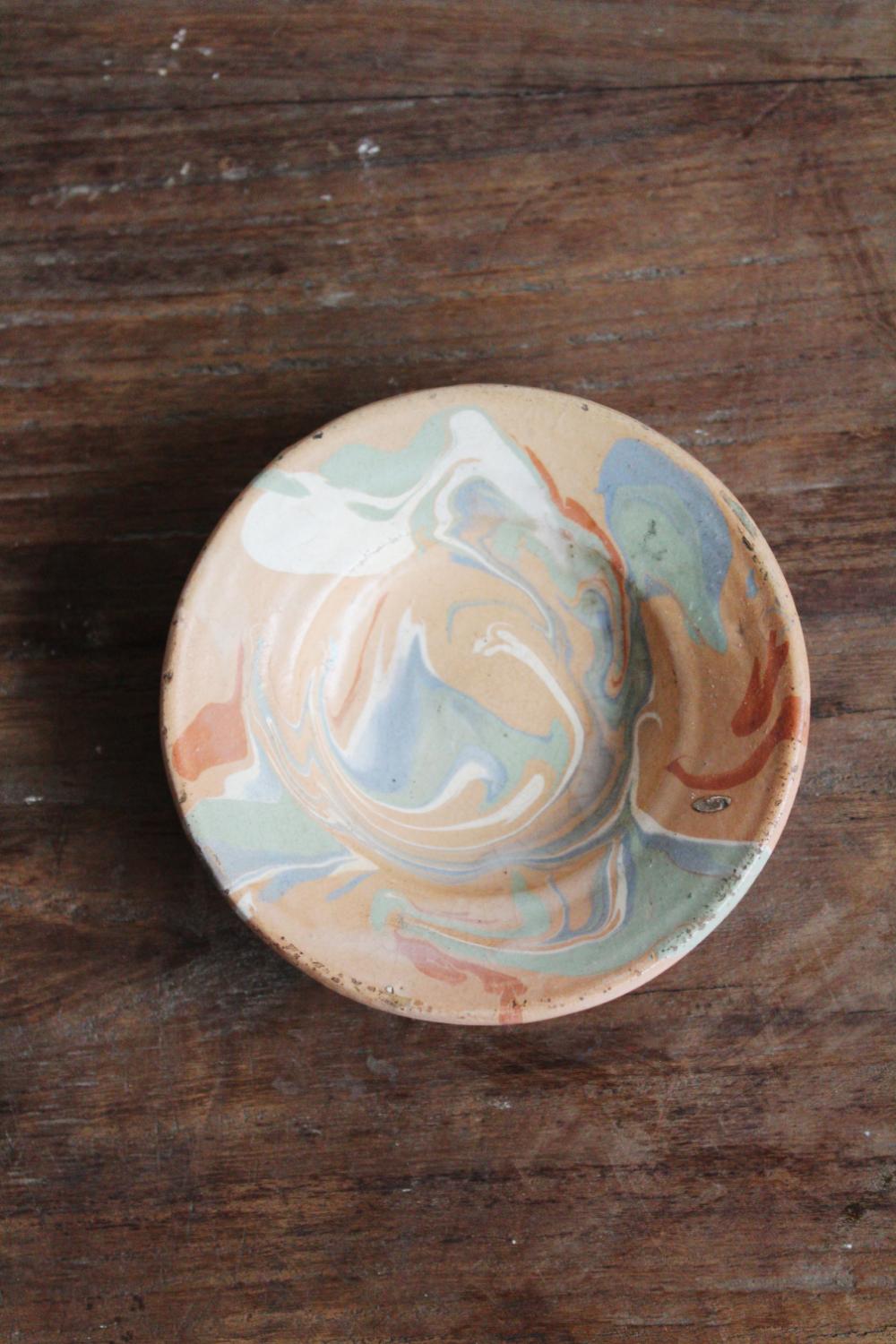 Vintage ceramic plate terracotta/blue mini
