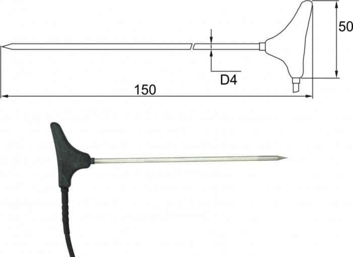 2091-250/M Spetsig insticksgivare Pt1000, 1 m kabel, MiniDIN-kontakt