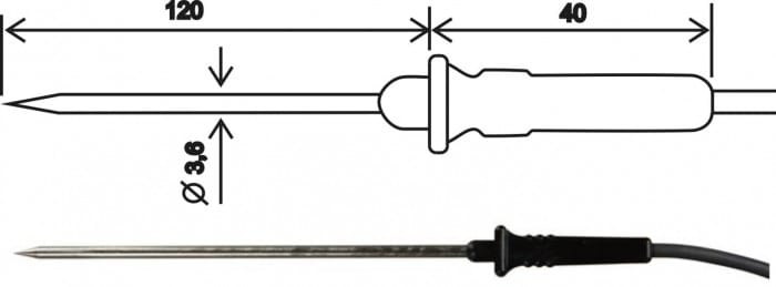 2301-220/M Spetsig insticksgivare Pt1000, 1 m kabel med MiniDIN-kontakt