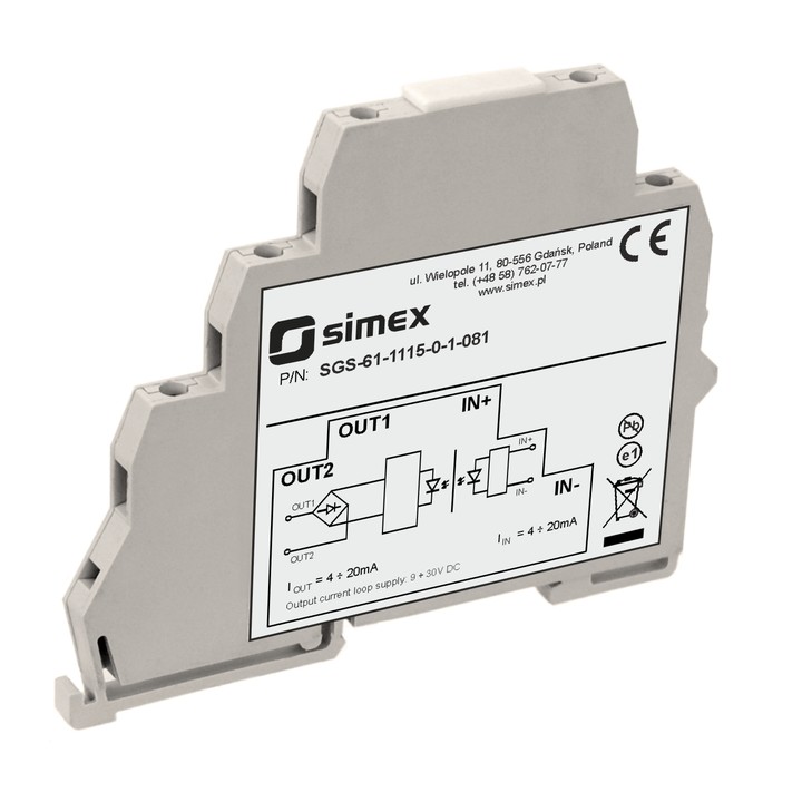 Signalavskiljare loopmatad 4-20 mA/4-20 mA. -20..+50°C