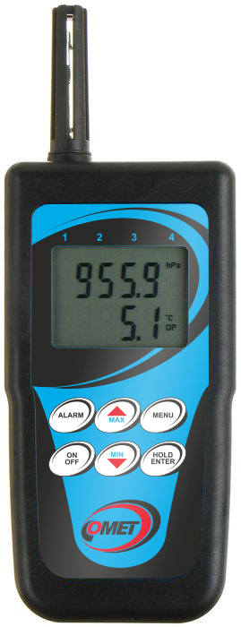 Handhållen termometer och hygrometer med intern givare