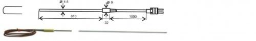 GT1150 Instickssond 4,8 x 610 mm, typ K termoelement, 1 m kabel