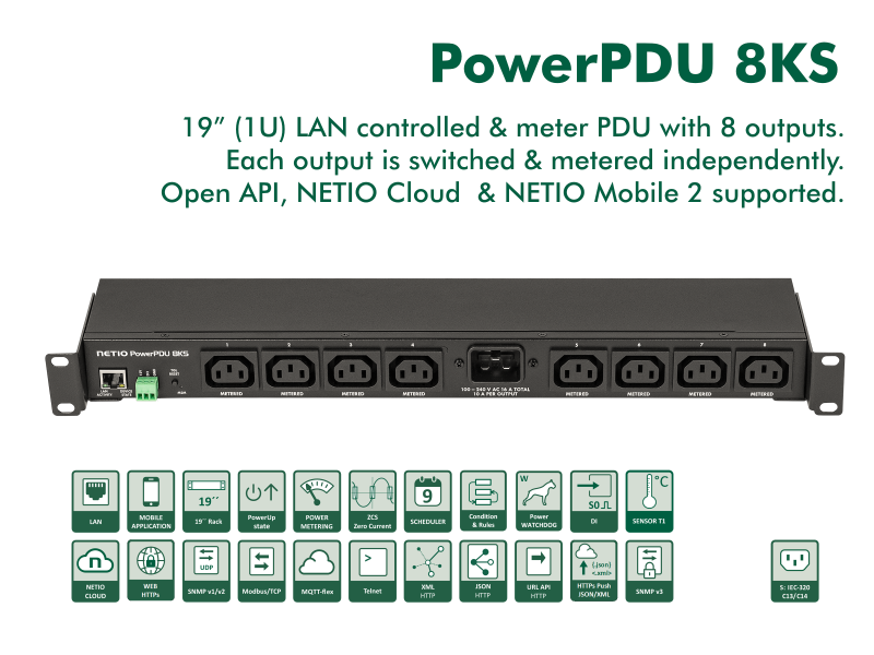 Smart PDU med 8 uttag alla med elmätning & M2M API