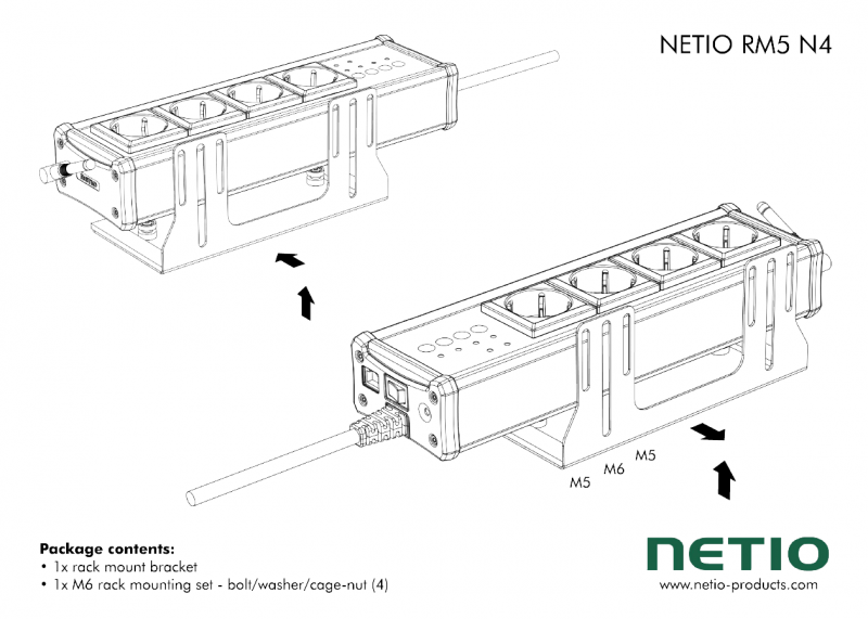 Vinkelkonsoll för vertikal montering av Netio 4 eller 4 All i 19" rack