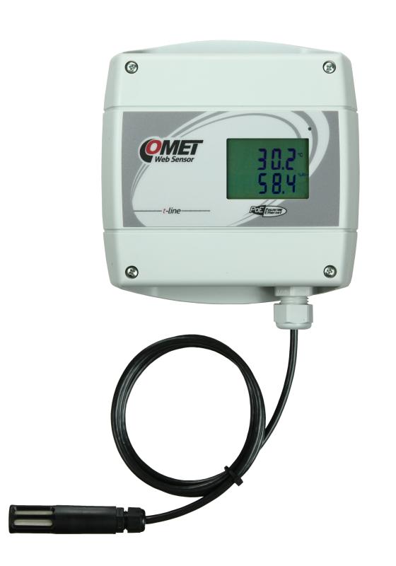 Temperatur- och luftfuktighetsmätare med extern givare, display och Ethernet PoE