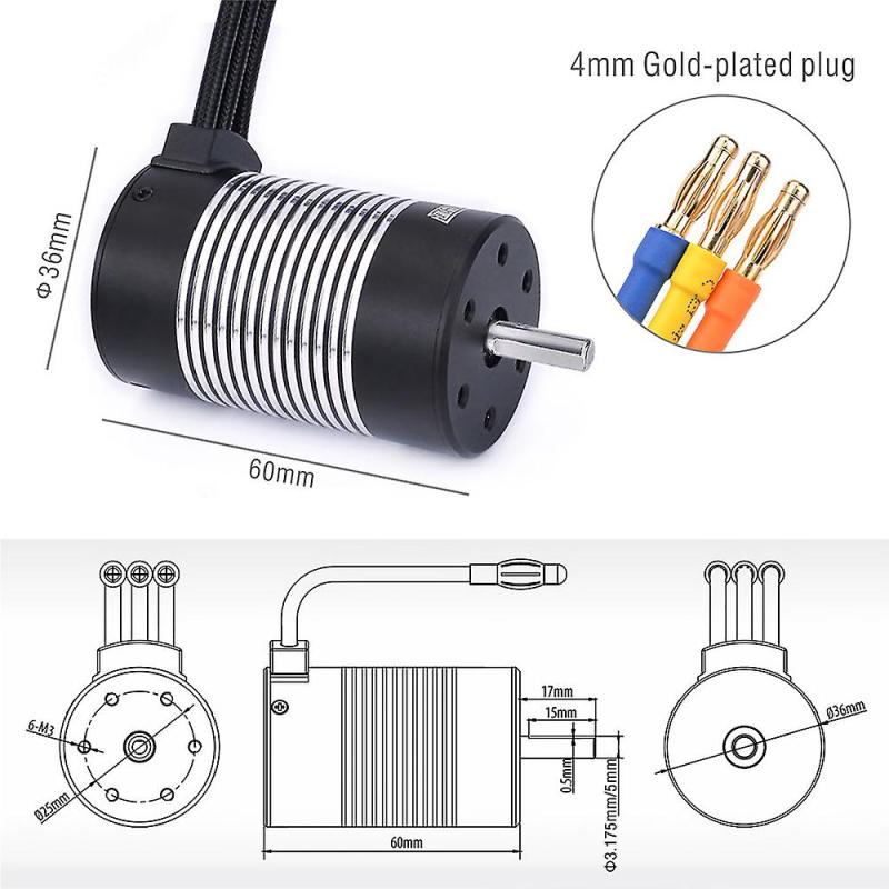 Borstlös Motor 1/10 3660 5mm axel Sensorlös Vattensäker