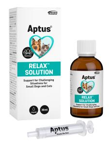 Aptus® Relax™ kan användas dagligen eller vid utmanande situationer hos hund eller katt. Rekommenderas vid t.ex. veterinärbesök, resa, separation, kloklippning, åska eller fyrverkerier.