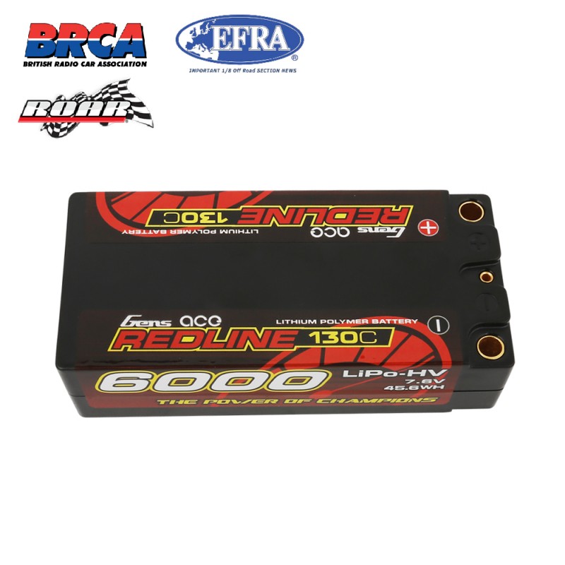 Gens ace Redline Series 2S 7.6V 6000mAh 130C Short Pack HV HardCase Shorty Lipo Batteri