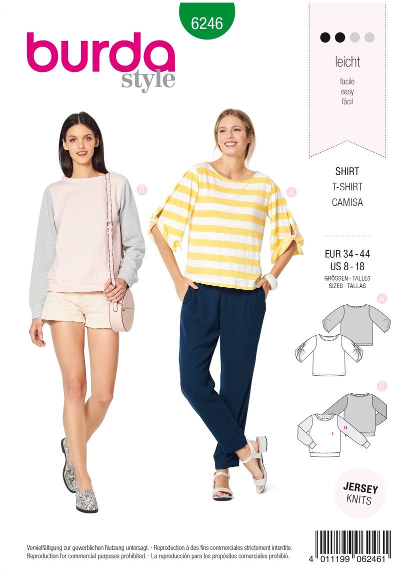 Burda Mönster 6246 - Topp – Sweatshirt – Rund halsringning – Ärmar med en twist