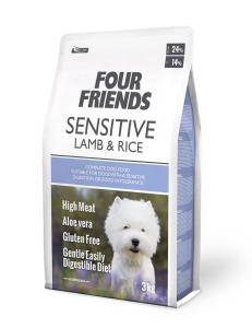 FourFriends Dog Adult Sensitive Lamb & Rice är gjort på 26 % rent, torkat lammkött som enda proteinkälla. Ibland finns det behov av att byta proteinkälla av olika anledningar och då är detta ”singelprotein-recept ett perfekt val.