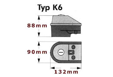 Kopplingsbox K6 till elpatroner en bild som visar yttre mått