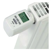 Bild som visar anslutning av denna termostatstyrning på vattenfylld värmeradiator