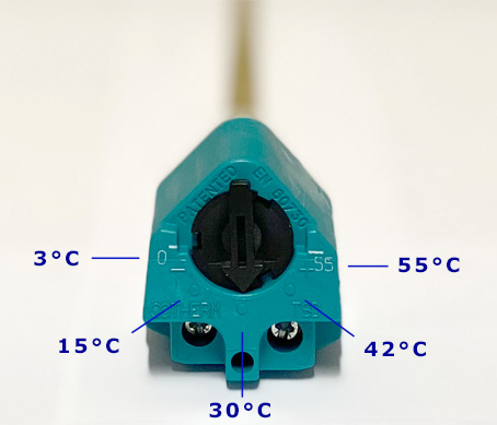 Temperaturområde från 3 till 55 grader för denna termostat modell TSDO1103