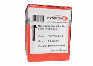 Tek träskruv 5,5 x 25mm Sexkantskalle FZB - 250 st