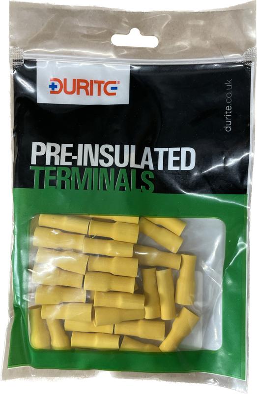 Kabelskor Flatstifthylsor Gula Isolerade 6,4mm - 50-pack