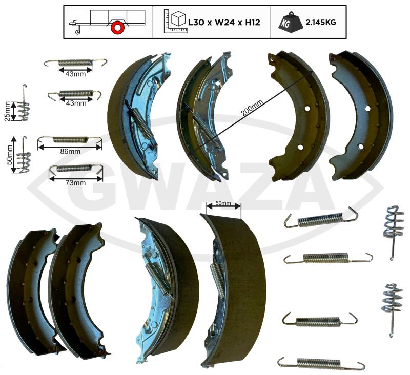 Bromsback komplett sats 200 x 50 mm för Knott