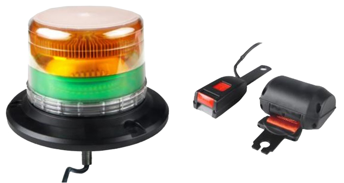 Varningsljus & Säkerhetsbälte - LED Amber & Grön lins - 45 lysdioder