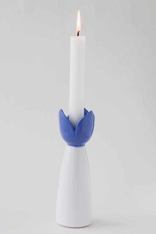 Sandvik Tulpanljusstake mellan 19cm, vit/blå