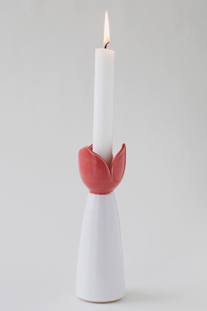 Sandvik Tulpanljusstake mellan 19cm, vit/röd
