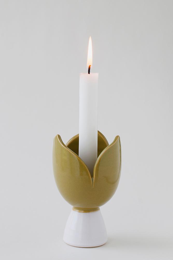 Sandvik Tulpanljusstake liten 12cm, vit/grön