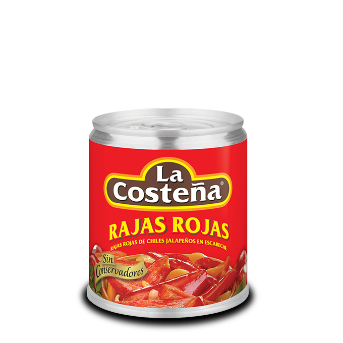 Halfs of red  jalapeños "rajas rojas", 220g