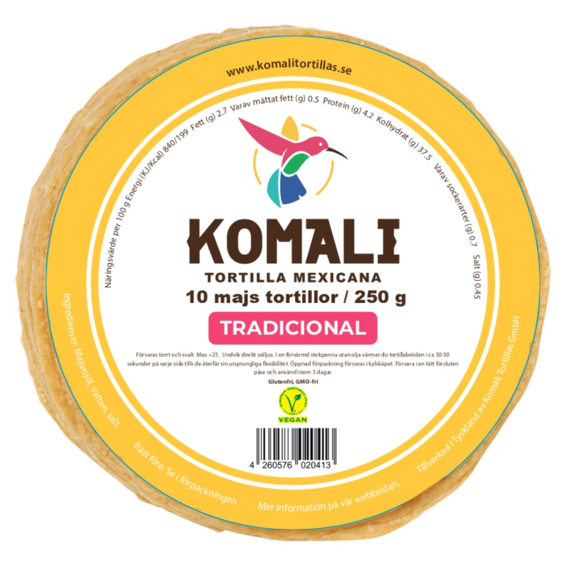 Gul majstortilla Komali 15cm, (10 tortillas per förpackning)