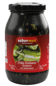 Chile Poblano Entero 940g - Sabormex, consumir preferentemente antes del 09-12-25