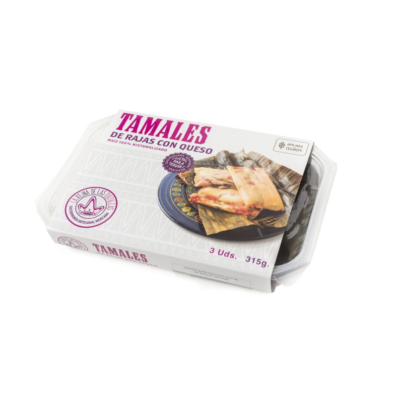 Tamal med poblano chili och ost, Reina de las Tortillas, 315g (3 stycken)