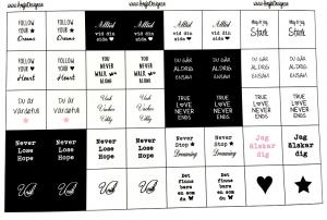 Budskap/text mixade texter, 40 rutor "follow your..", 1 ark