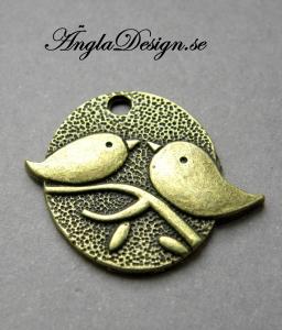 Berlock rund med gulliga fåglar, brons, 1-pack