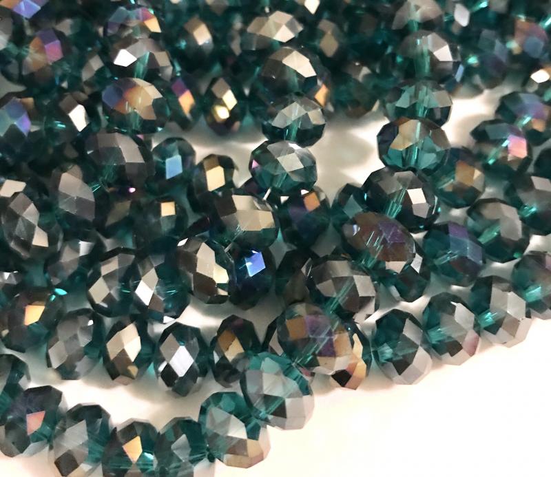 Glasrondeller 10x8mm emerald AB lyster, 20 pack