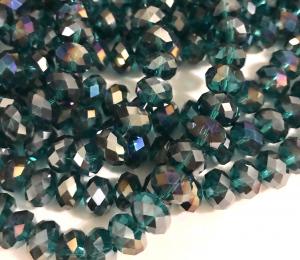 Glasrondeller 10x8mm emerald AB lyster, 20 pack