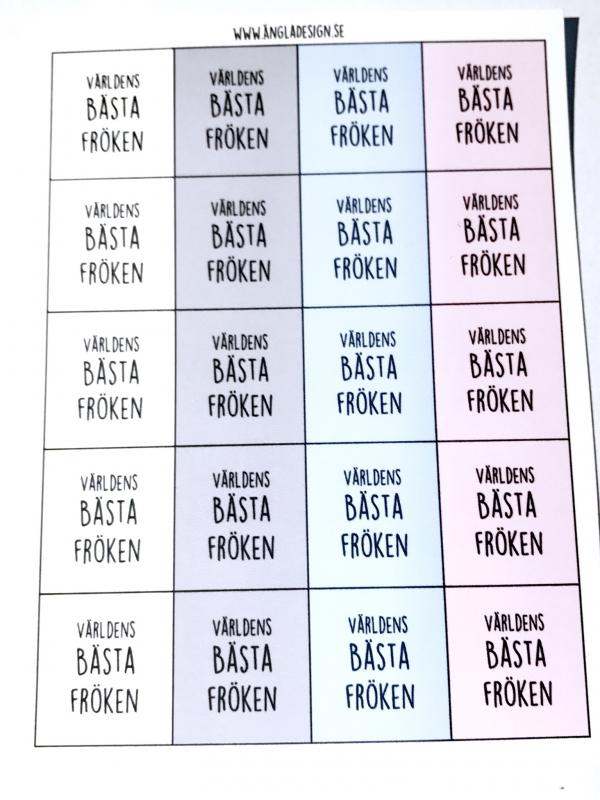 Budskap/text för 14mm ”världens bästa fröken” fyra färger, 20rutor