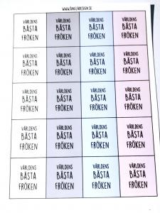 Budskap/text för 14mm ”världens bästa fröken” fyra färger, 20rutor