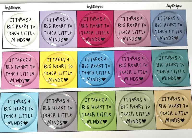 Ark med budskap ”it takes a big heart..” färg, 1ark 25mm, 15rutor