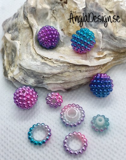 Bär pärla/berry beads blå/turkos/rosa/lila/vit 10mm acryl, 5-pack