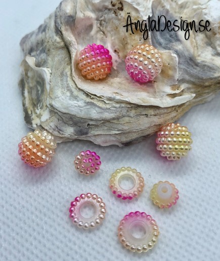 Bär pärla/berry beads rosa/orange/gul/vit 10mm acryl, 5-pack