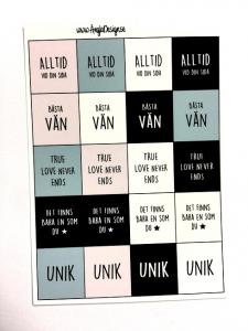 Färdigt textark 14mm, ALLTID rosa/blå/svart/vit, 20st rutor