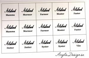 Färdigt textark 25mm svart/vitt "älskad mamma" mfl, 1 ark