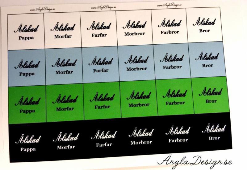 Färdigt textark 20mm för 24st berlocker "älskad pappa" mfl 1 ark