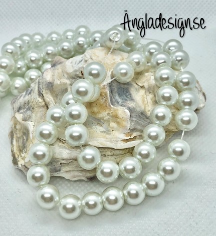 ANDRASORTERING, Vaxade glaspärlor vita 8 mm, 1 sträng