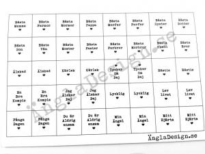 Färdigt textark, kärlek 14mm, för 40st berlocker