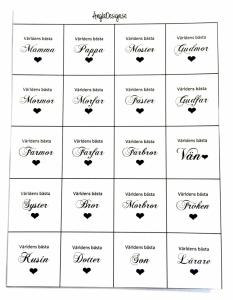 Budskap/text för 14mm, "Världens bästa.." 20st rutor, 1ark