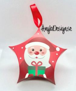 Ask stjärna röd med sött tomte motiv, 1st